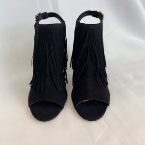 Vince Camuto Suede Fringe Block Heel Shoes